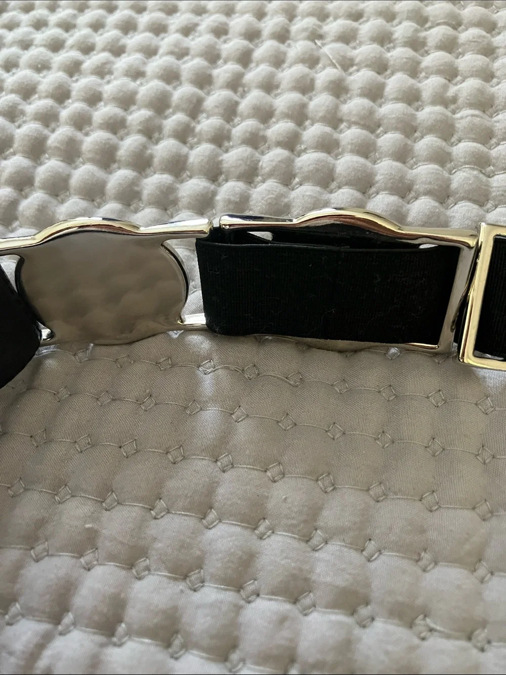 Suzi Roher Black Stretch Belt with Silver-Trimmed White Discs